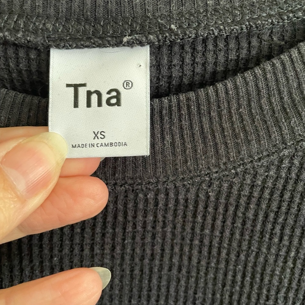 TNA- waffle-knit long-sleeve top, black, size XS - Picture 3 of 5